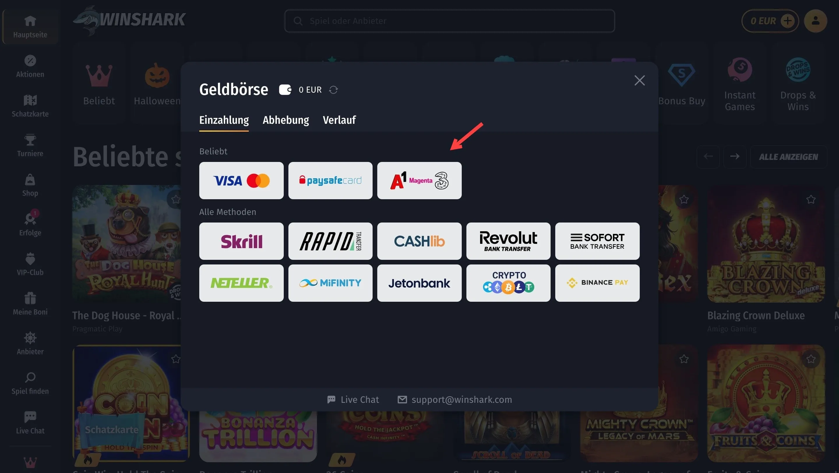 Winshark Casino mit handyrechnung bezahlen